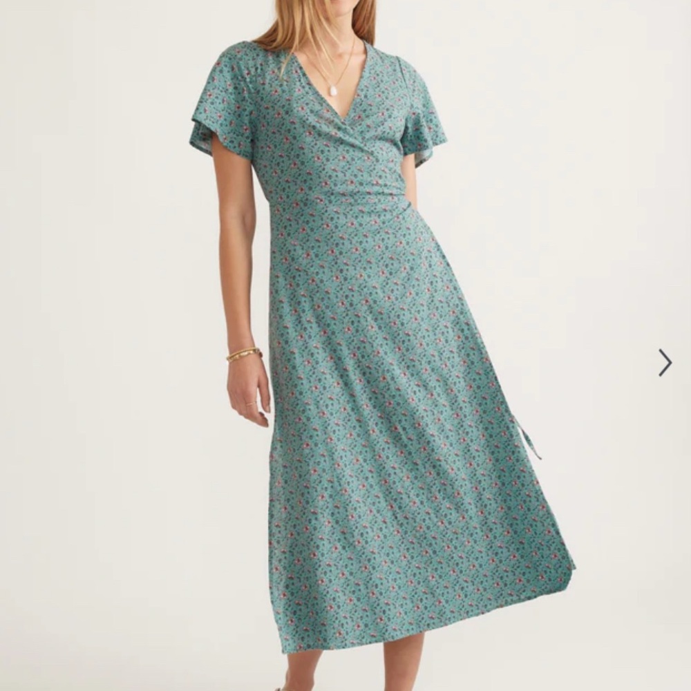 Marine Layer Emlyn Teal Floral Midi Dress M Medium hemp